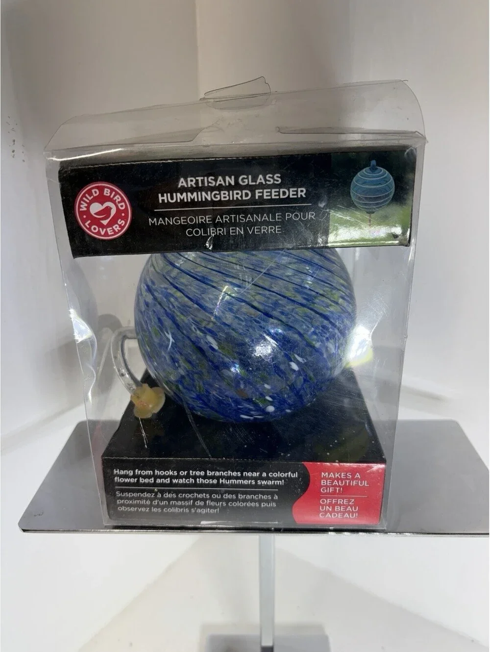 Artisan Glass Hummingbird Feeder Blue, 5” Round, Holds 24 Oz By Wild Bird Lovers